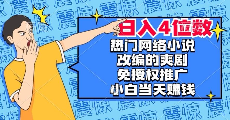 热门网络小说改编的爽剧，免授权推广，新人当天就能赚钱，日入4位数【揭秘】-星禾网创星球