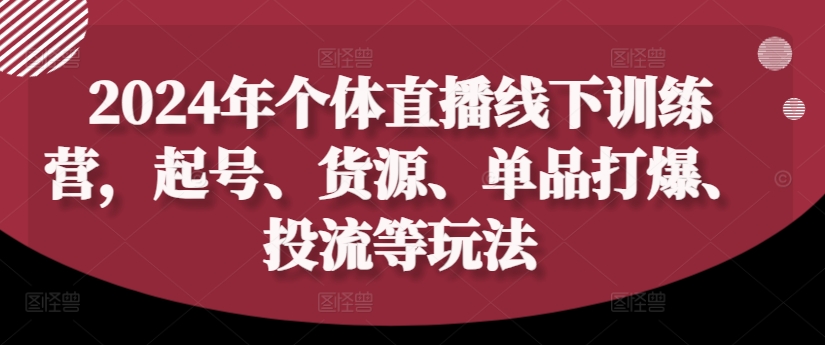 2024年个体直播训练营，起号、货源、单品打爆、投流等玩法-星禾网创星球