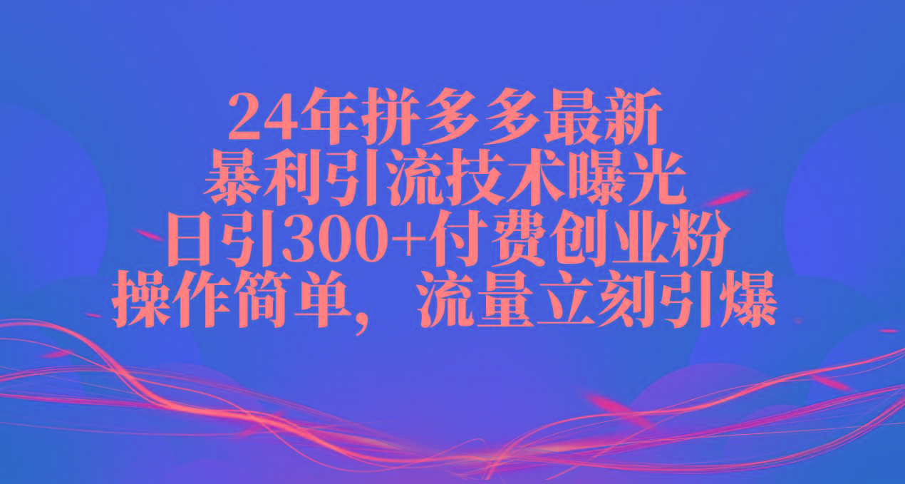 24年拼多多最新暴利引流技术曝光，日引300+付费创业粉，操作简单，流量...-星禾网创星球