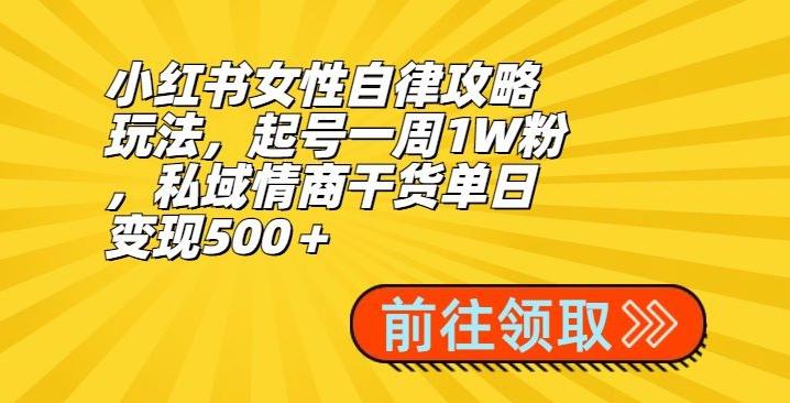 小红书女性自律攻略玩法，起号一周1W粉，私域情商干货单日变现500＋-星禾网创星球