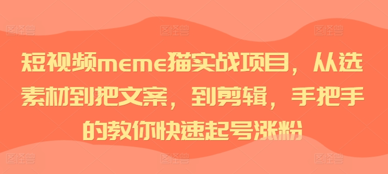 短视频meme猫实战项目，从选素材到把文案，到剪辑，手把手的教你快速起号涨粉-星禾网创星球