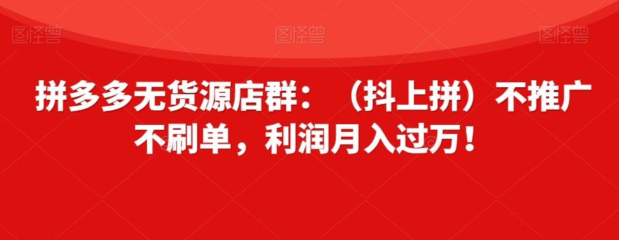 拼多多无货源店群：（抖上拼）不推广不刷单，利润月入过万！【揭秘】-星禾网创星球