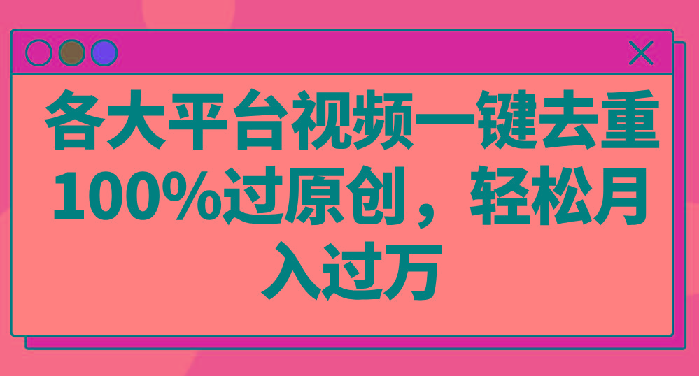 各大平台视频一键去重，100%过原创，轻松月入过万！-星禾网创星球
