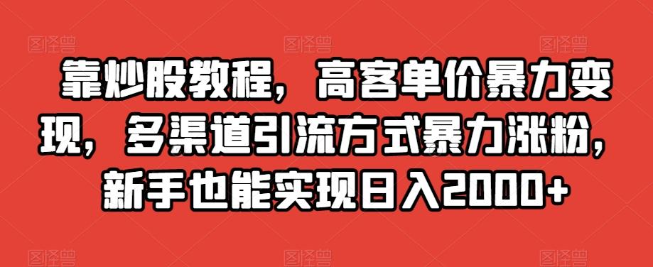 靠炒股教程，高客单价暴力变现，多渠道引流方式暴力涨粉，新手也能实现日入2000+【揭秘】-星禾网创星球