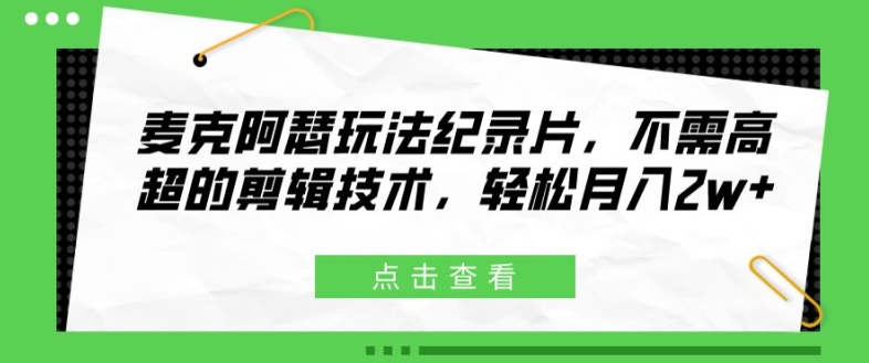 麦克阿瑟玩法纪录片，不需高超的剪辑技术，轻松月入2w+【揭秘】-星禾网创星球