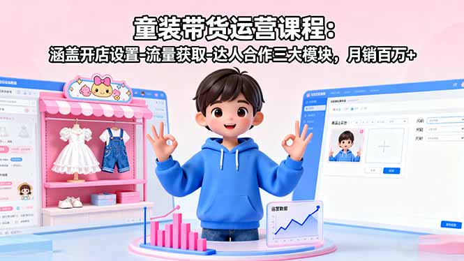 童装带货运营课程：涵盖开店设置-流量获取-达人合作三大模块，月销百万+-星禾网创星球
