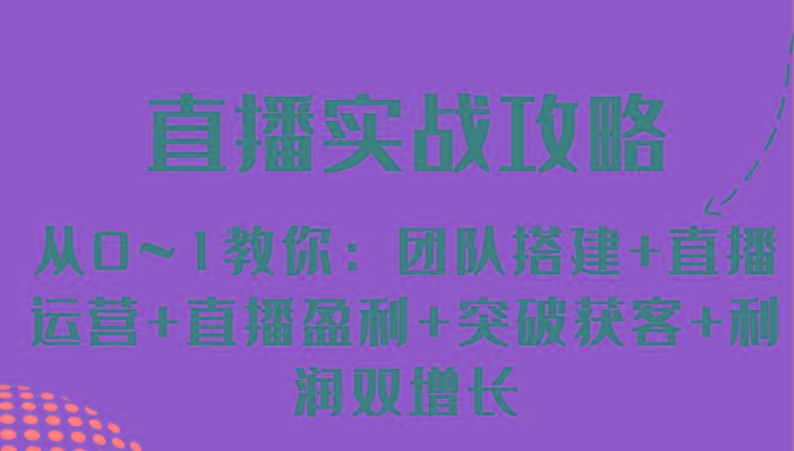 直播实战攻略 从0~1教你：团队搭建+直播运营+直播盈利+突破获客+利润双增长-星禾网创星球