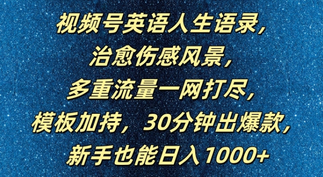视频号英语人生语录，多重流量一网打尽，模板加持，30分钟出爆款，新手也能日入1000+【揭秘】-星禾网创星球