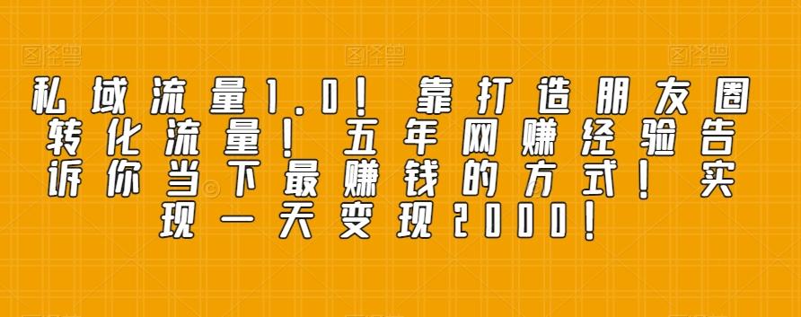 私域流量1.0！靠打造朋友圈转化流量！五年网赚经验告诉你当下最赚钱的方式！实现一天变现2000！-星禾网创星球