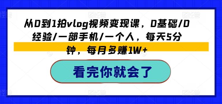 从0到1拍vlog视频变现课，0基础/0经验/一部手机/一个人，每天5分钟，每月多赚1W+-星禾网创星球
