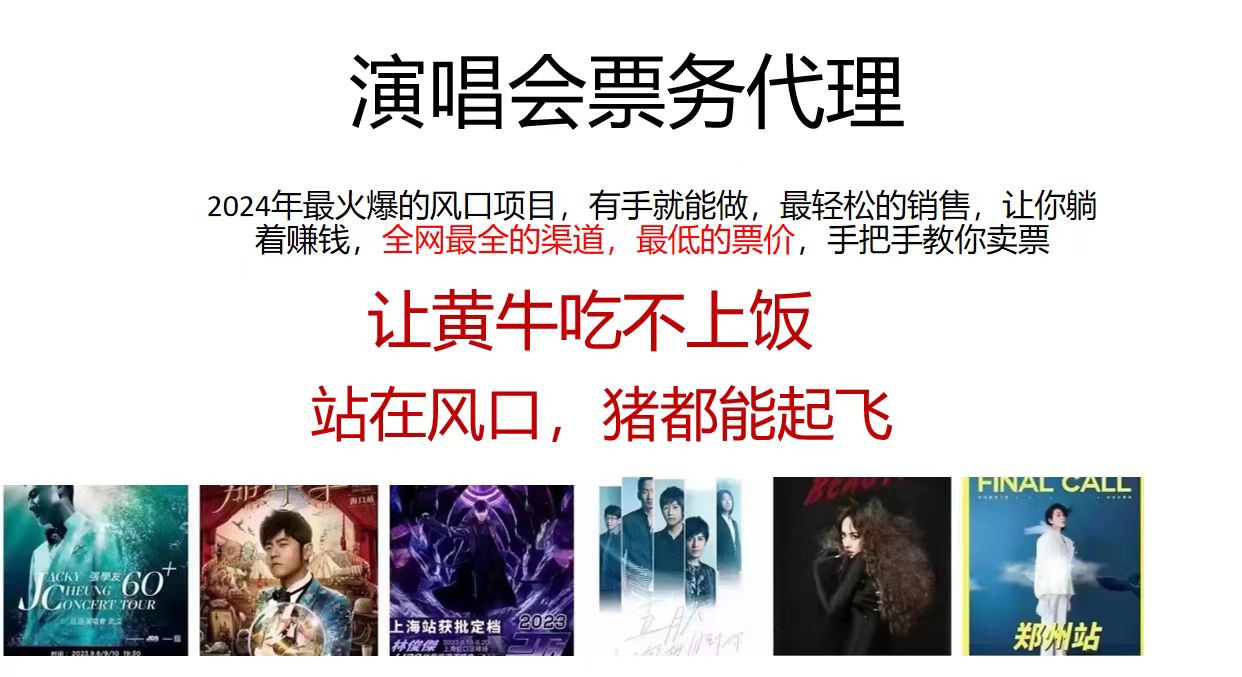 演唱会票务代理，2024年最火爆风口项目，全网最低的票价，小白一分钟上手日入2000+-星禾网创星球
