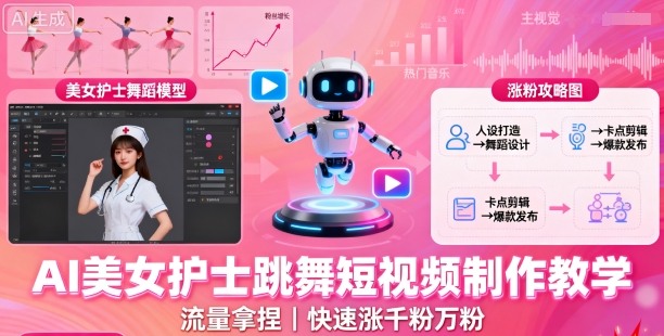 AI美女护士跳舞短视频制作教学，流量拿捏，快速涨千粉万粉【提示词+视频教程】-星禾网创星球