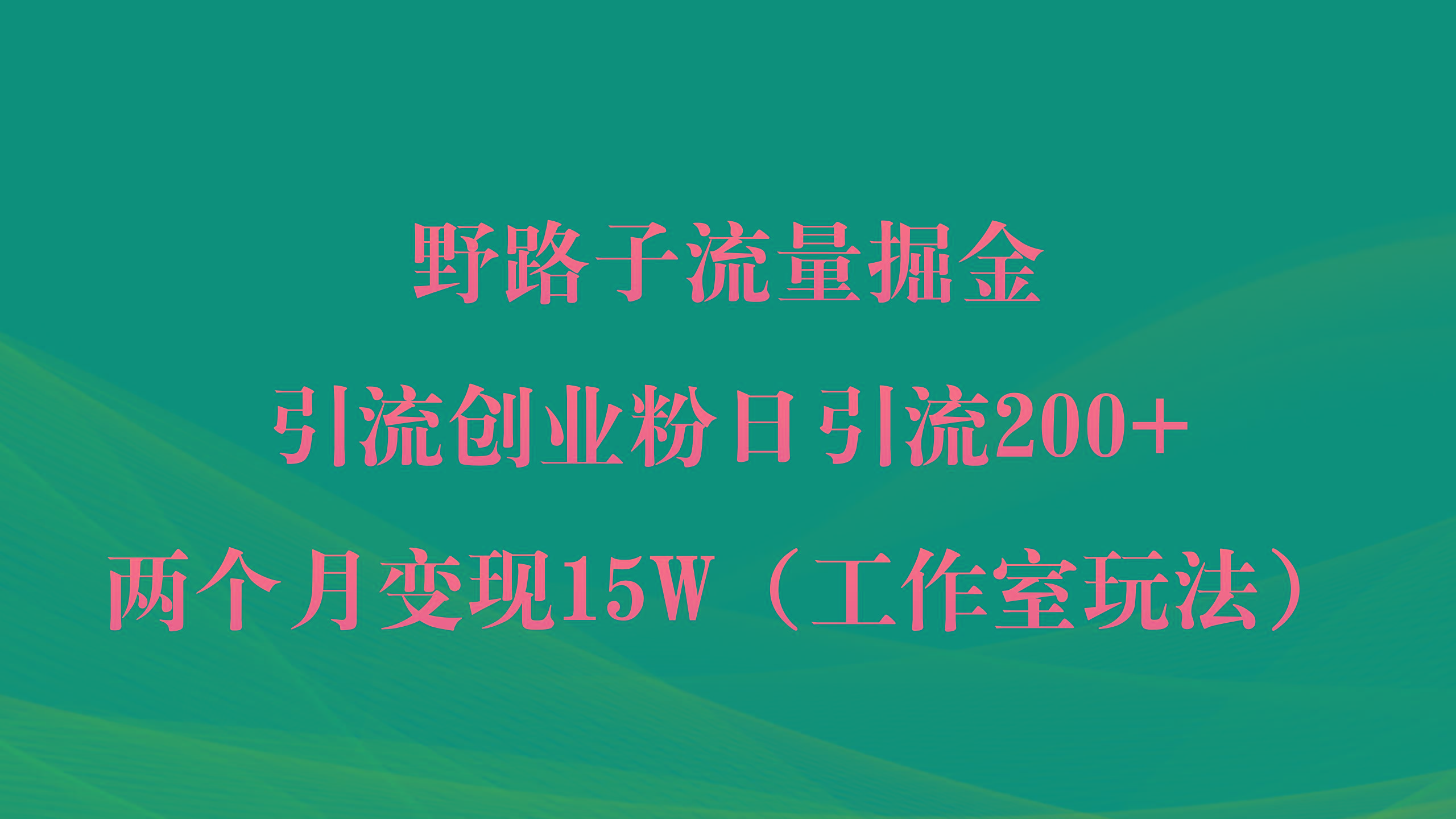 (9513期)野路子流量掘金，引流创业粉日引流200+，两个月变现15W(工作室玩法))-星禾网创星球