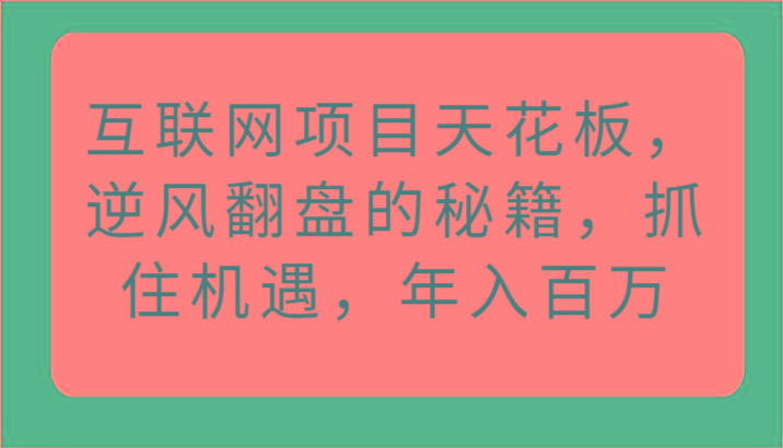 互联网项目天花板，逆风翻盘的秘籍，抓住机遇，年入百万-星禾网创星球