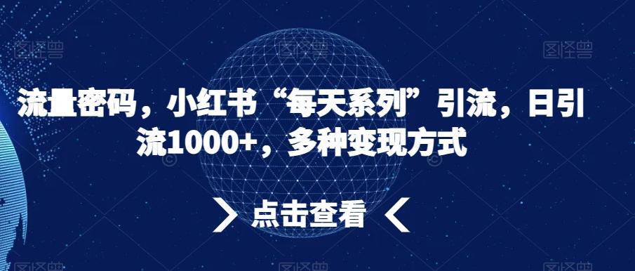 流量密码，小红书“每天系列”引流，日引流1000+，多种变现方式【揭秘】-星禾网创星球