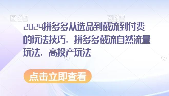 2024拼多多从选品到截流到付费的玩法技巧，拼多多截流自然流量玩法，高投产玩法-星禾网创星球