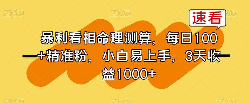 暴利看相命理测算，每日100+精准粉，小白易上手，3天收益1000+【揭秘】-星禾网创星球