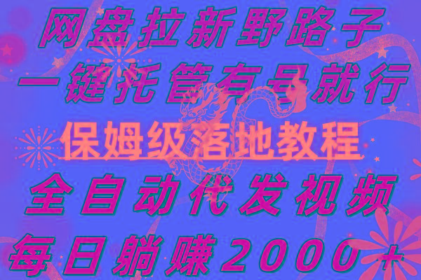 网盘拉新野路子，一键托管有号就行，全自动代发视频，每日躺赚2000＋，...-星禾网创星球
