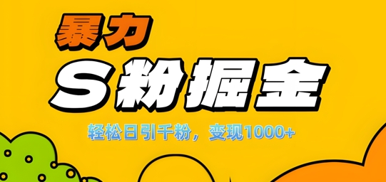 单人单机日引千粉，变现1k+，S粉流量掘金计划攻略【揭秘】-星禾网创星球
