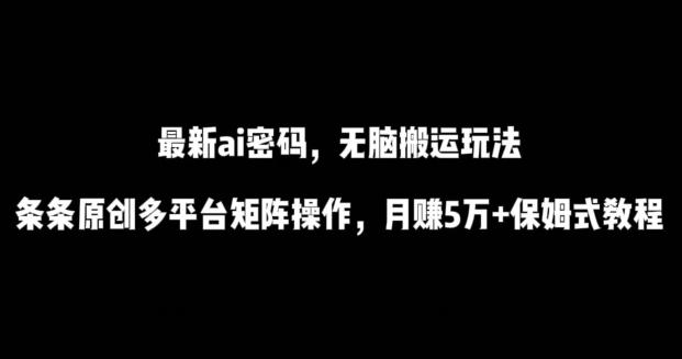最新ai流量密码，傻瓜式搬运玩法，条条原创，多平台矩阵操作，月赚5万+保姆式教程【揭秘】-星禾网创星球