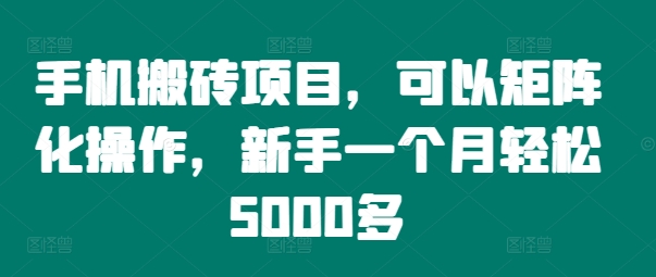 手机搬砖项目，可以矩阵化操作，新手一个月轻松5000多-星禾网创星球