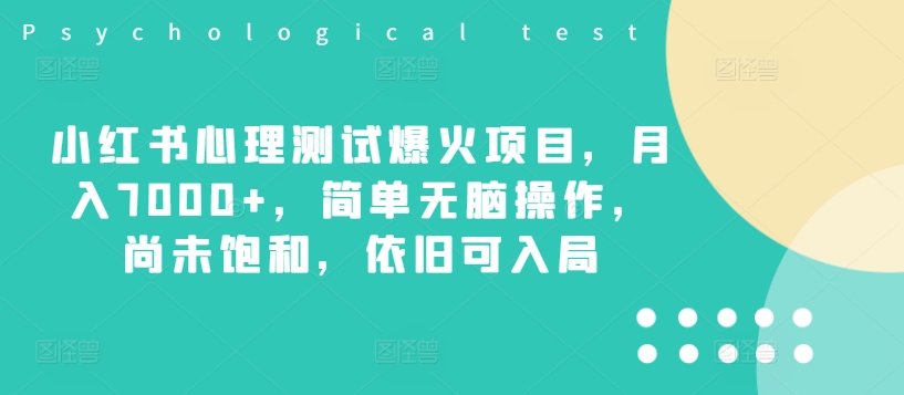 小红书心理测试爆火项目，月入7000+，简单无脑操作，尚未饱和，依旧可入局-星禾网创星球