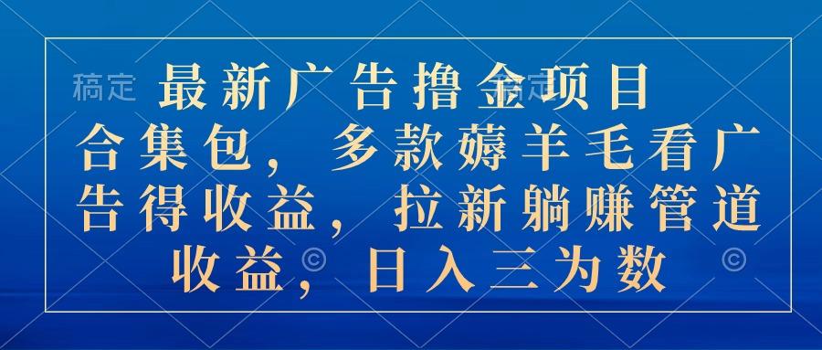 最新广告撸金项目合集包，多款薅羊毛看广告收益 拉新管道收益，日入三为数-星禾网创星球