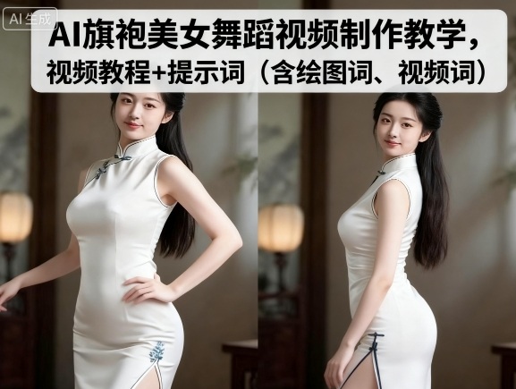 AI旗袍美女舞蹈视频制作教学，视频教程+提示词（含绘图词、视频词）-星禾网创星球