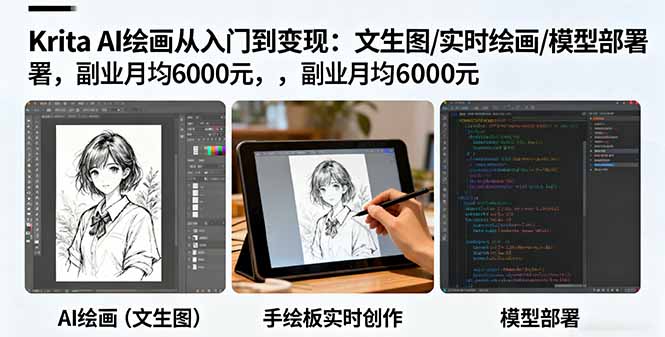 Krita AI绘画从入门到变现：文生图/实时绘画/模型部署，副业月均6000元-星禾网创星球