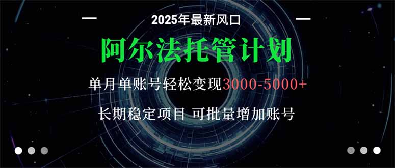 阿尔法托管计划 单账号月入3000-5000,长期稳定项目,新手小白轻松上手。-星禾网创星球