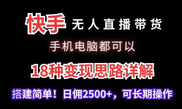 快手无人直播带货，手机电脑都可以，18种变现思路详解，搭建简单日佣2500+【揭秘】-星禾网创星球