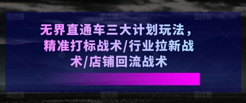 无界直通车三大计划玩法，精准打标战术/行业拉新战术/店铺回流战术-星禾网创星球