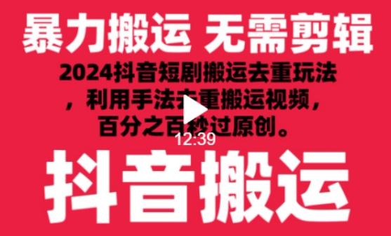 2024最新抖音搬运技术，抖音短剧视频去重，手法搬运，利用工具去重，达到秒过原创的效果【揭秘】-星禾网创星球