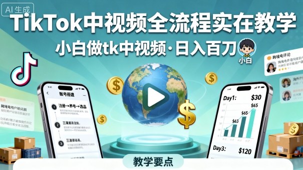 TikTok中视频全流程实操教学，小白做tk中视频，日入百刀-星禾网创星球