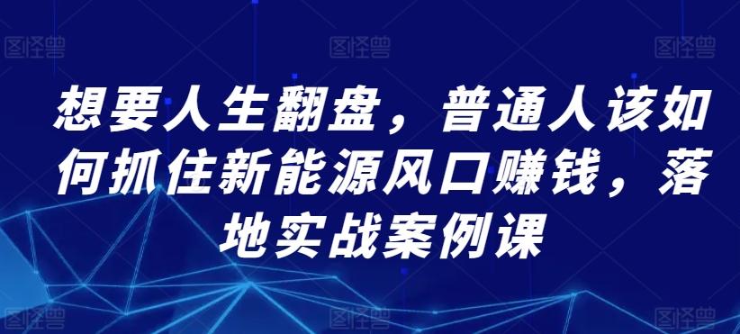 想要人生翻盘，普通人该如何抓住新能源风口赚钱，落地实战案例课-星禾网创星球