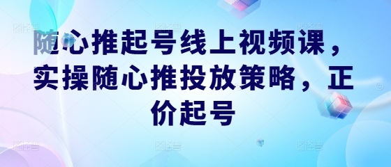 随心推起号线上视频课，实操随心推投放策略，正价起号-星禾网创星球