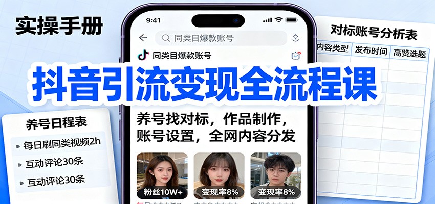 抖音引流变现全流程课：养号找对标，作品制作，账号设置，全网内容分发-星禾网创星球