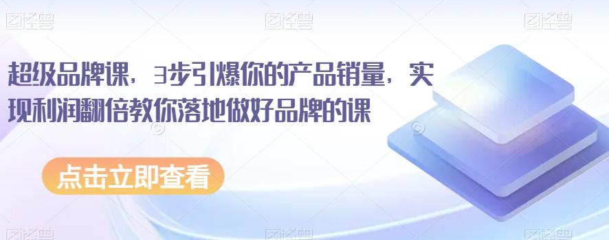 超级品牌课，3步引爆你的产品销量，实现利润翻倍教你落地做好品牌的课-星禾网创星球