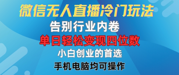 微信无人直播冷门玩法，告别行业内卷，单日轻松变现四位数，小白的创业首选【揭秘】-星禾网创星球