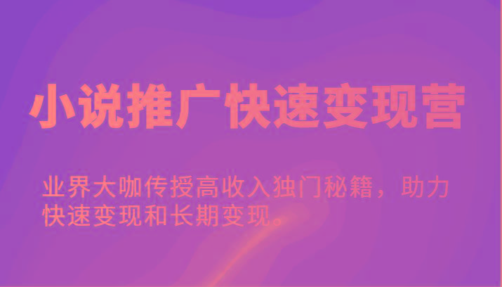 小说推广快速变现营-业界大咖传授高收入独门秘籍，助力快速变现和长期变现。-星禾网创星球