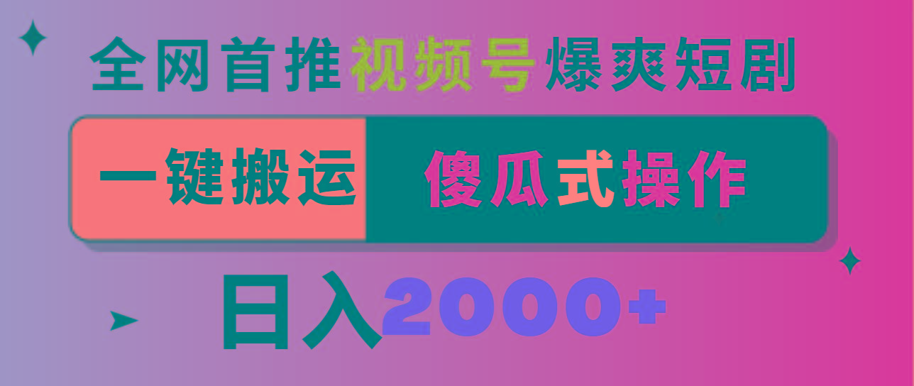 视频号爆爽短剧推广，一键搬运，傻瓜式操作，日入2000+-星禾网创星球
