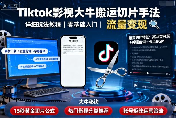 Tiktok影视大牛搬运切片手法，详细玩法教程-星禾网创星球