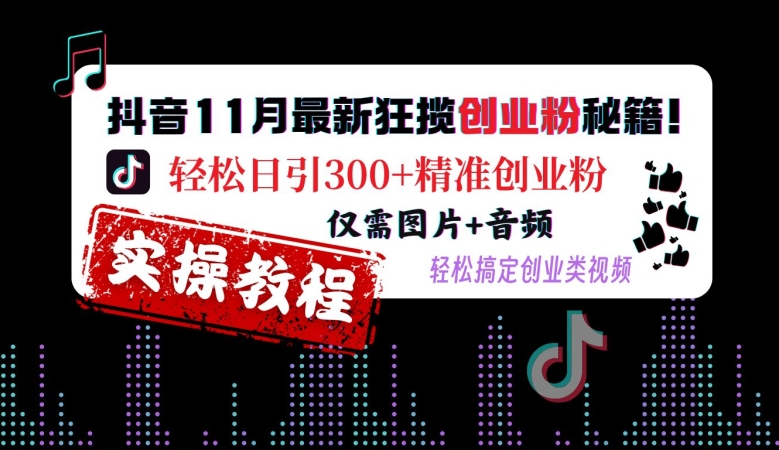 抖音11月最新狂揽创业粉秘籍，轻松日引300+精准创业粉，仅需图片+音频，轻松搞定创业类视频-星禾网创星球