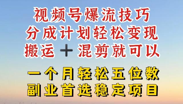 视频号爆流技巧，分成计划轻松变现，搬运 +混剪就可以，一个月轻松五位数稳定项目【揭秘】-星禾网创星球