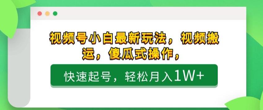 视频号小白最新玩法，视频搬运，傻瓜式操作，快速起号，轻松月入1W+-星禾网创星球