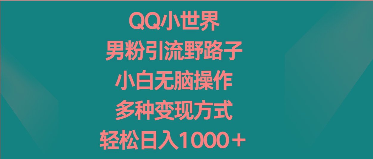 QQ小世界男粉引流野路子，小白无脑操作，多种变现方式轻松日入1000＋-星禾网创星球