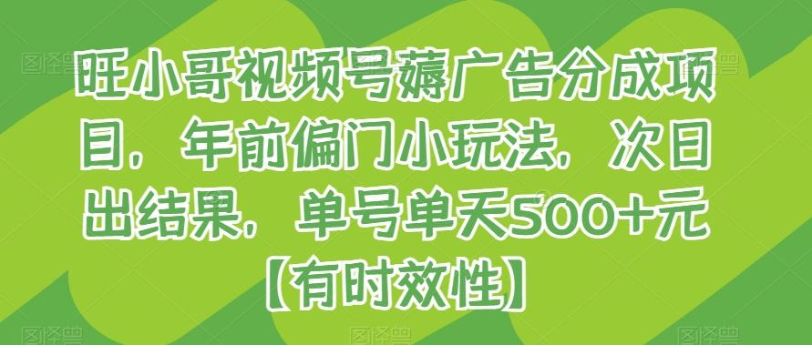 旺小哥视频号薅广告分成项目，年前偏门小玩法，次日出结果，单号单天500+元【有时效性】-星禾网创星球