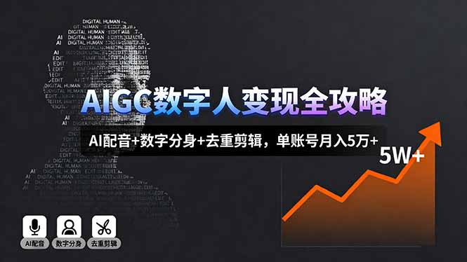 AIGC数字人变现全攻略，AI配音+数字分身+去重剪辑，单账号月入5万+-星禾网创星球