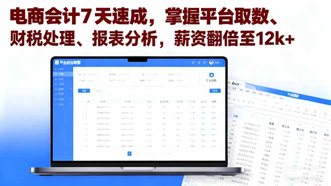 电商会计7天速成，掌握平台取数、财税处理、报表分析，薪资翻倍至12k+-星禾网创星球