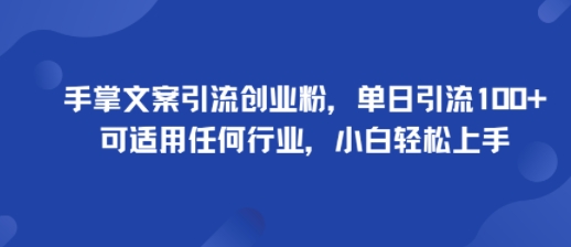 手掌文案引流创业粉，单日引流100+，可适用任何行业，小白轻松上手-星禾网创星球